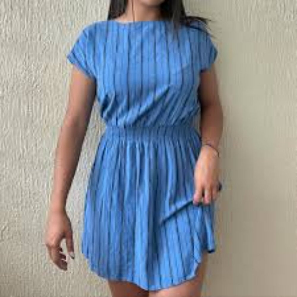 Blue striped shirt dress